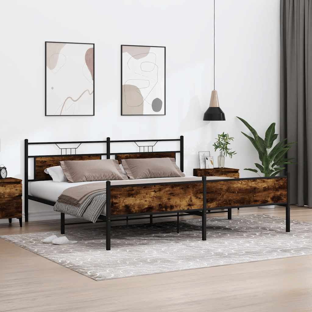 Sengeramme i metall uten madrass røkt eik 200x200 cm