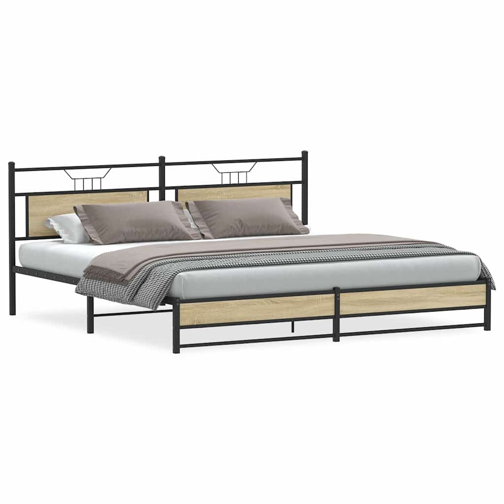 Sengeramme i metall uten madrass sonoma eik 193x201 cm