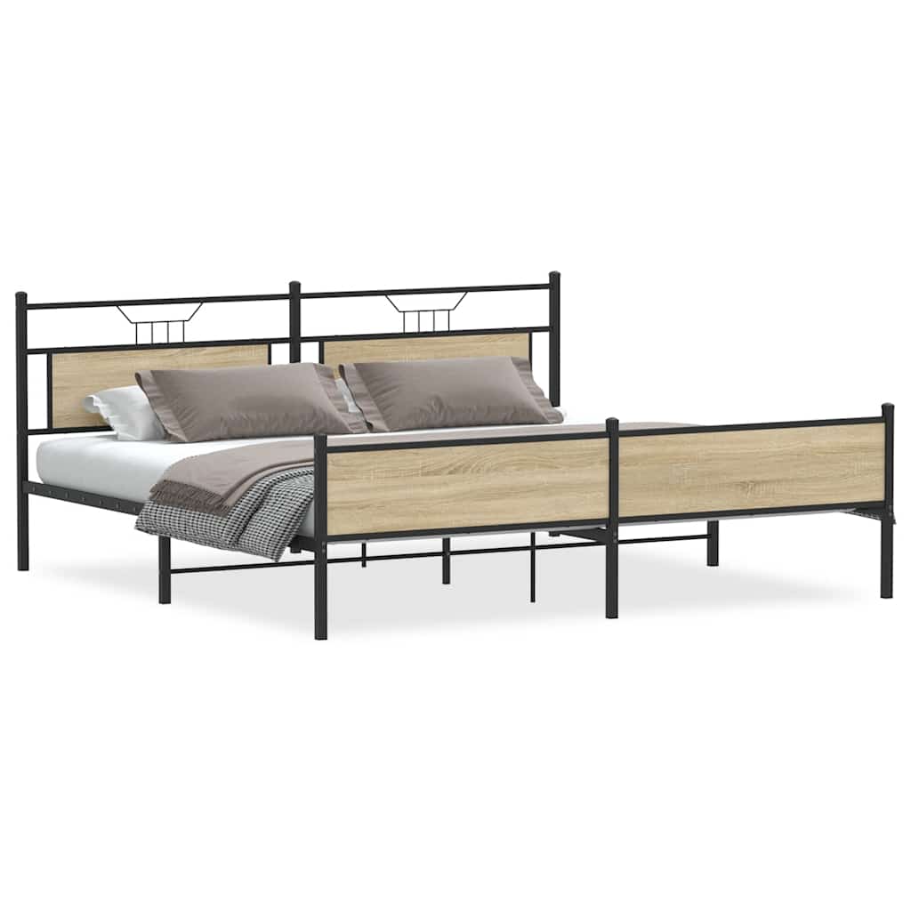 Sengeramme i metall uten madrass sonoma eik 193x201 cm