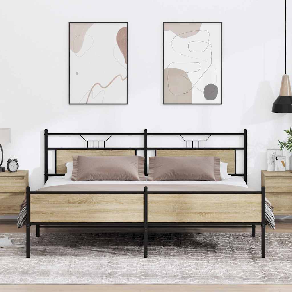 Sengeramme i metall uten madrass sonoma eik 193x201 cm