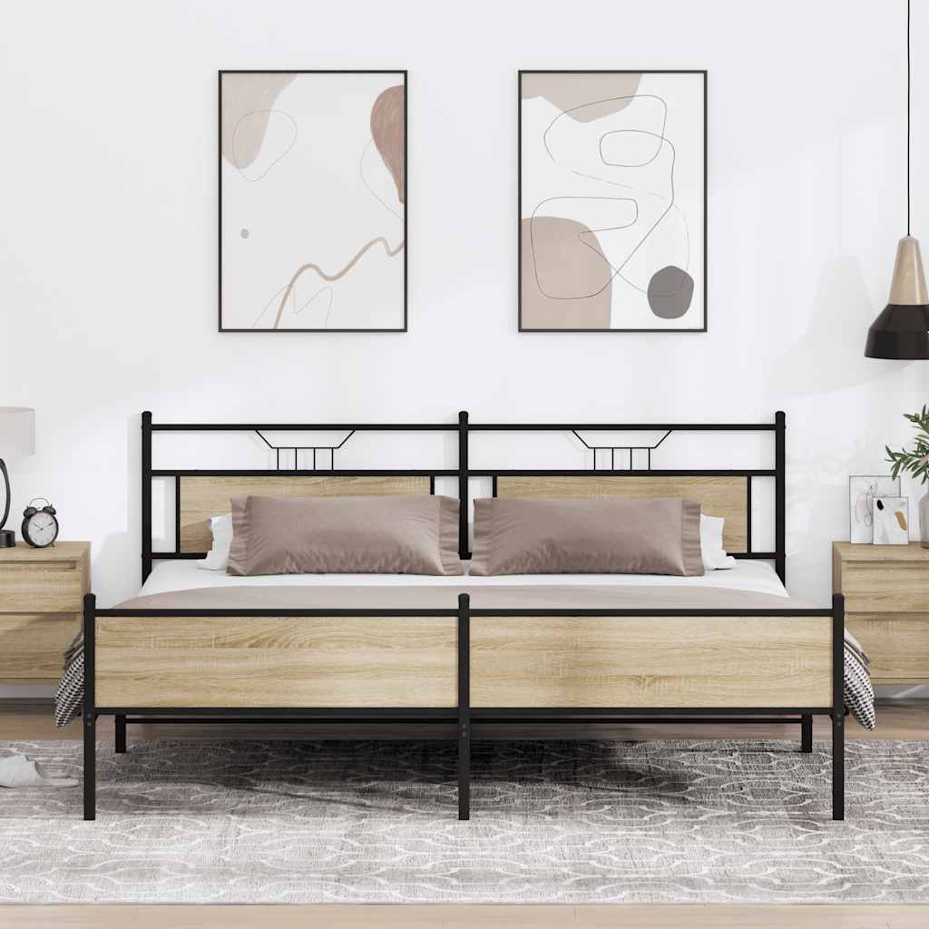 Sengeramme i metall uten madrass sonoma eik 200x200 cm