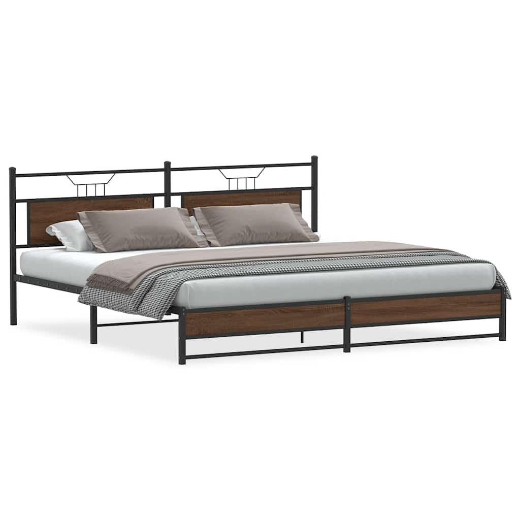 Sengeramme i metall uten madrass brun eik 193x201 cm