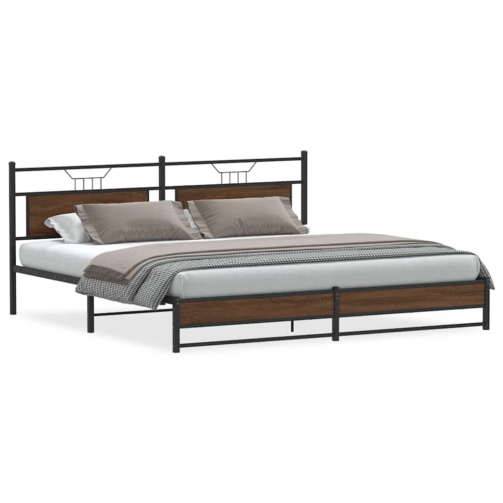 Sengeramme i metall uten madrass brun eik 200x200 cm