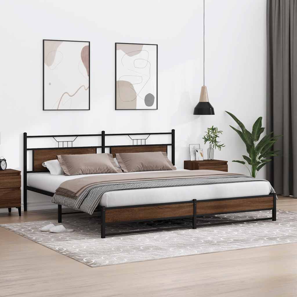 Sengeramme i metall uten madrass brun eik 200x200 cm