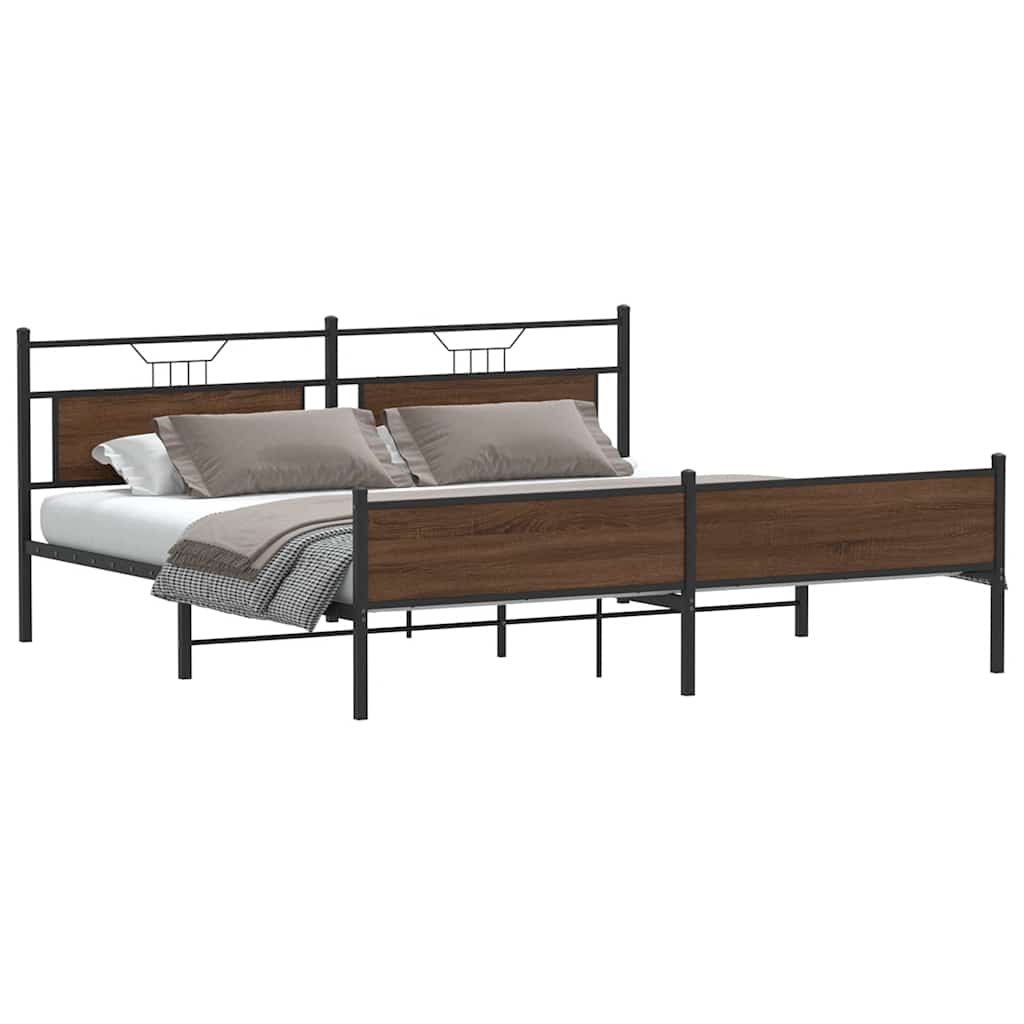 Sengeramme i metall uten madrass brun eik 193x201 cm