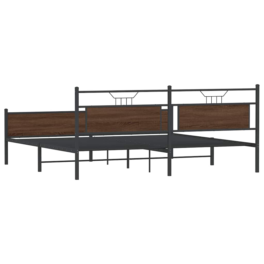Sengeramme i metall uten madrass brun eik 193x201 cm