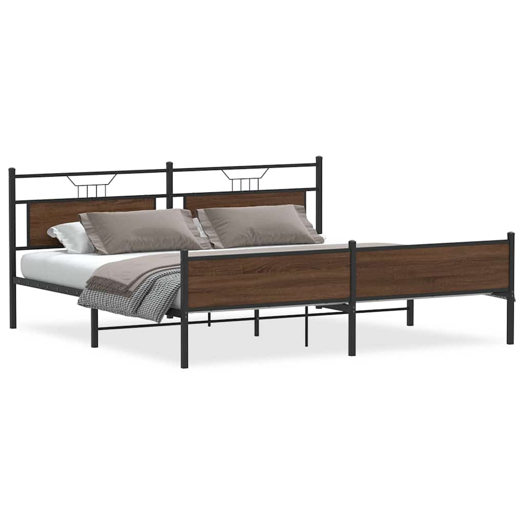 Sengeramme i metall uten madrass brun eik 200x200 cm