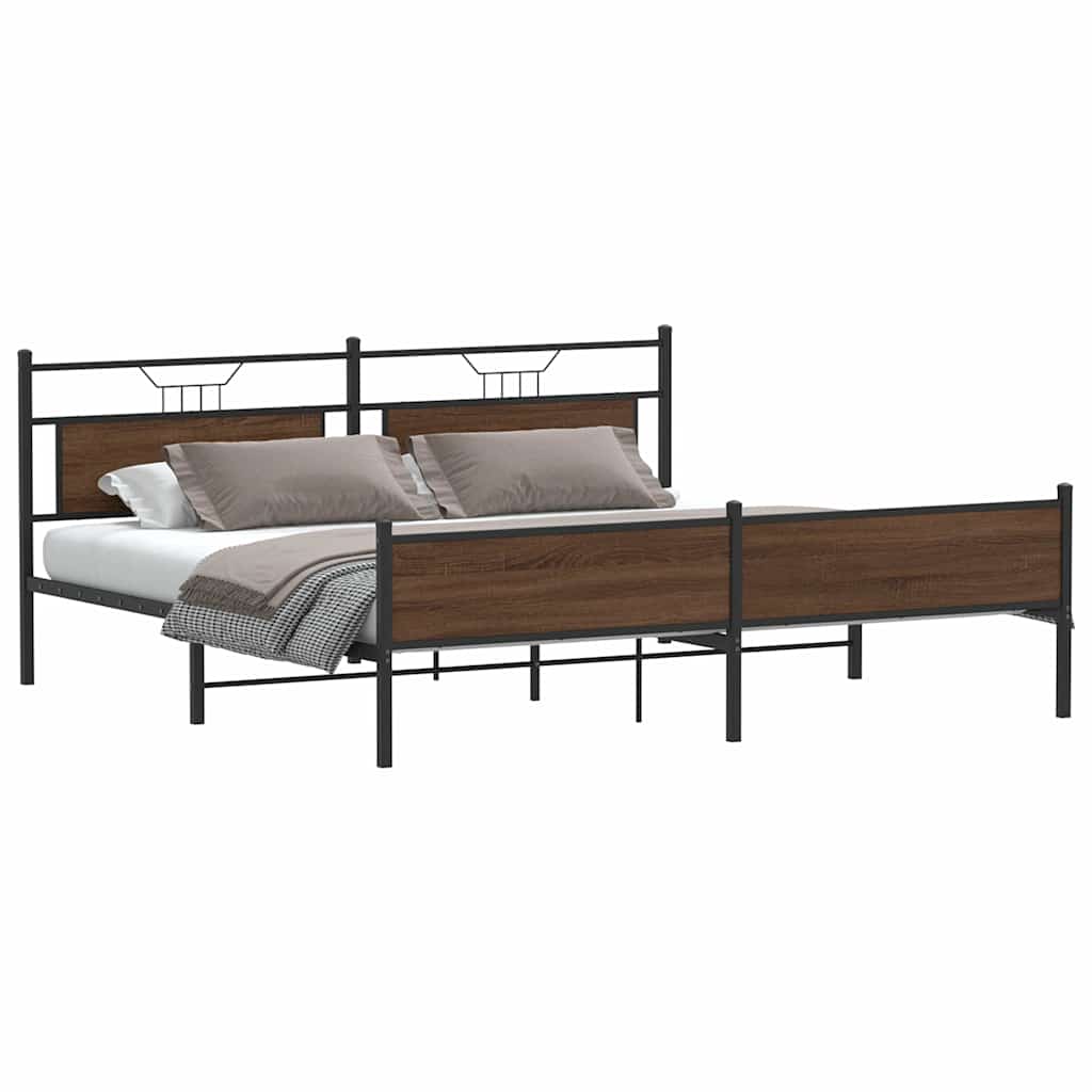 Sengeramme i metall uten madrass brun eik 200x200 cm