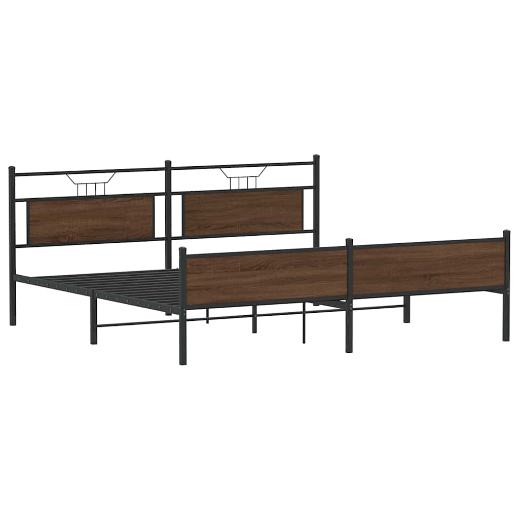 Sengeramme i metall uten madrass brun eik 200x200 cm