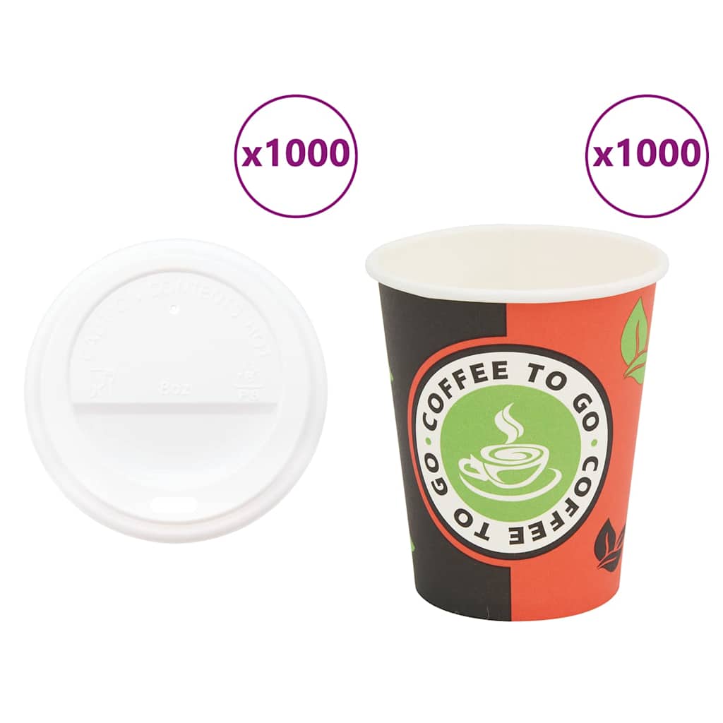 Papir kaffekopper med lokk 1000 stk 8oz 240 ml vidaXL