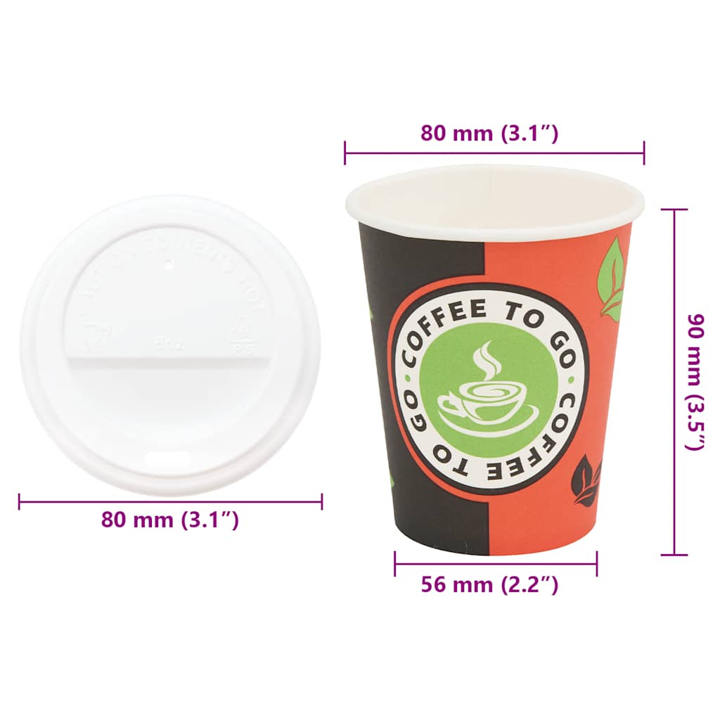 Papir kaffekopper med lokk 1000 stk 8oz 240 ml vidaXL