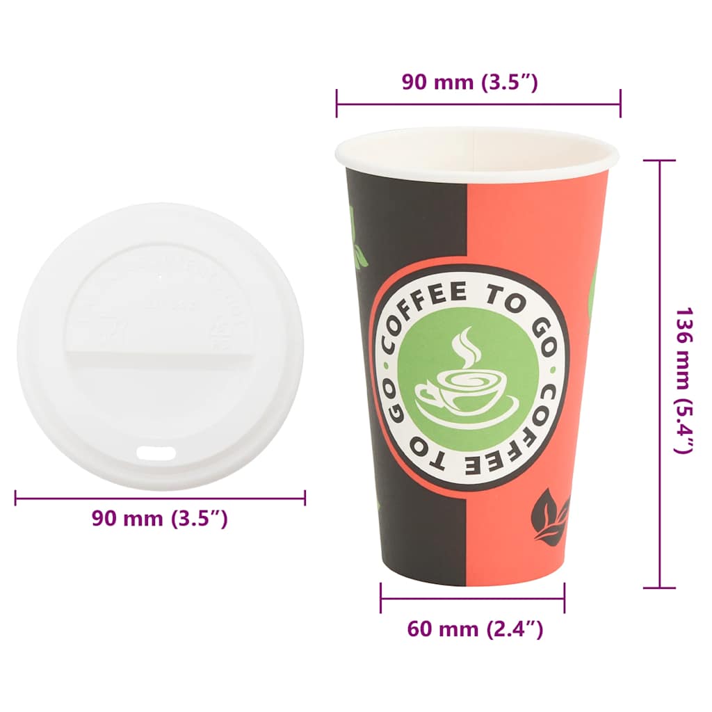 Papir kaffekopper med lokk 1000 stk 16oz 400 ml