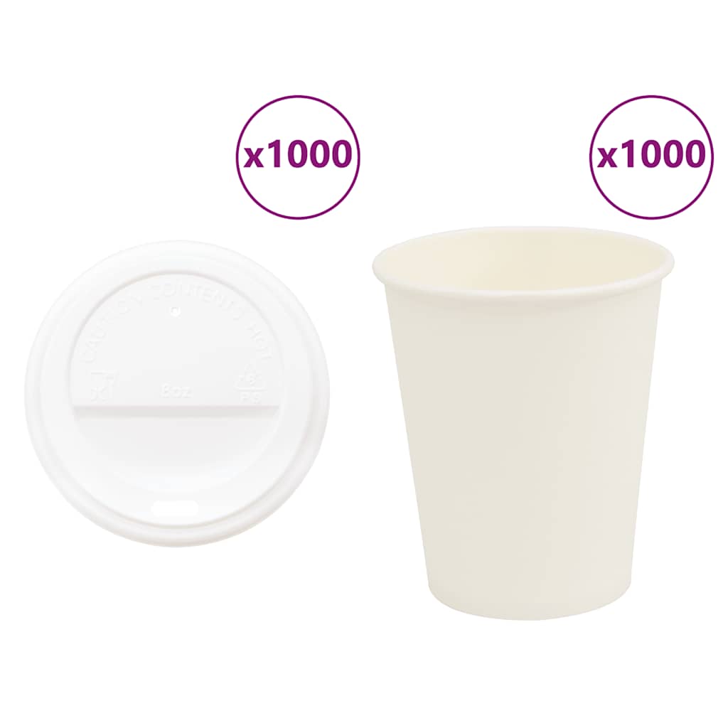 Papir kaffekopper med lokk 1000 stk 8oz 200 ml
