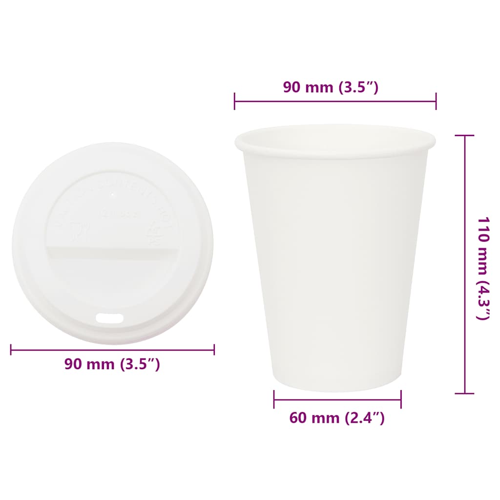 Papir kaffekopper med lokk 1000 stk 12oz 300 ml