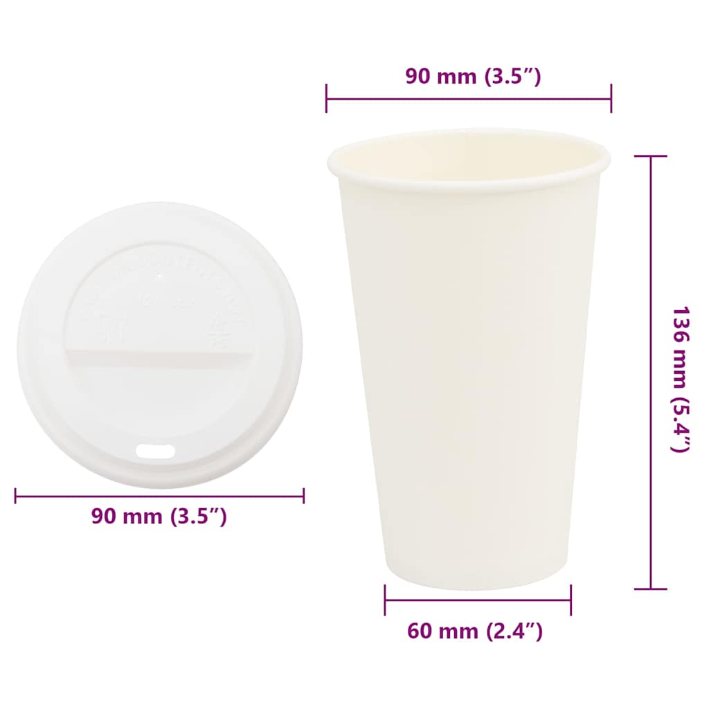 Papir kaffekopper med lokk 1000 stk 16oz 400 ml