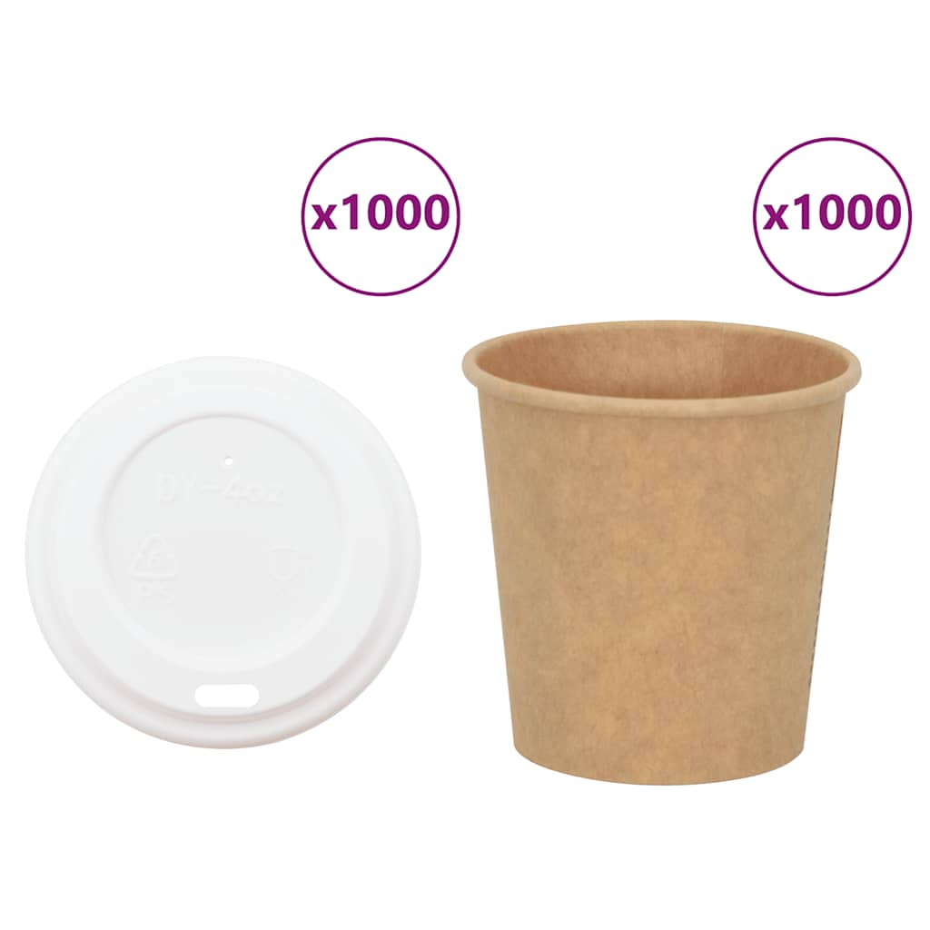 Papir kaffekopper med lokk 1000 stk 4oz 100 ml