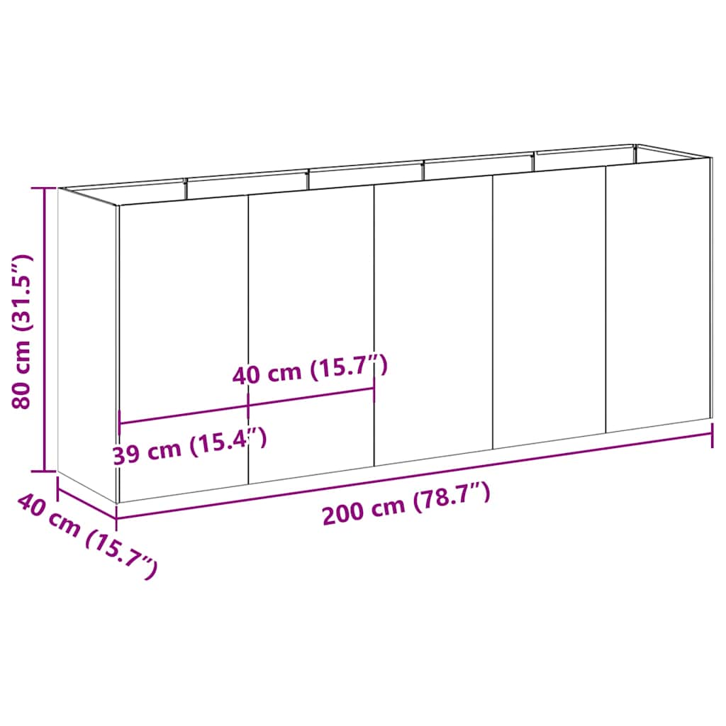 Plantekasse 200x40x80 cm galvanisert stål