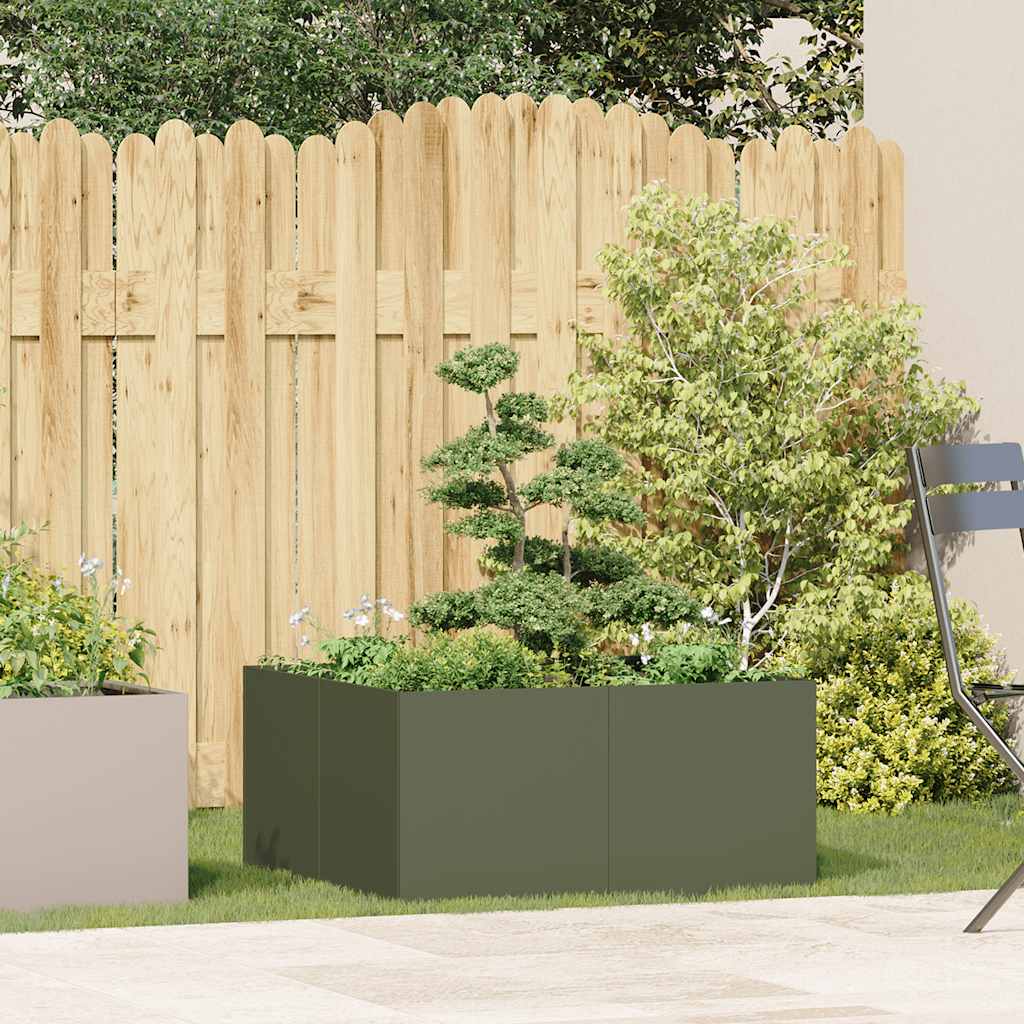 Plantekasse olivengrønn 80x80x40 cm kaldvalset stål