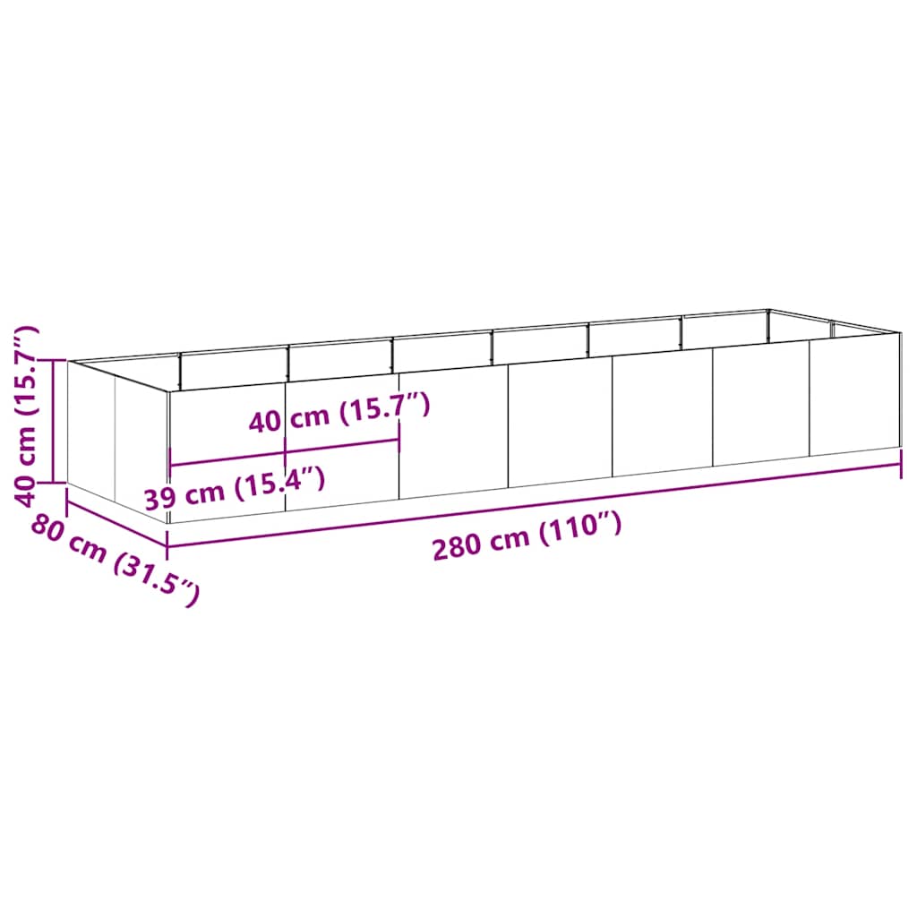 Plantekasse antrasitt 280x80x40 cm stål