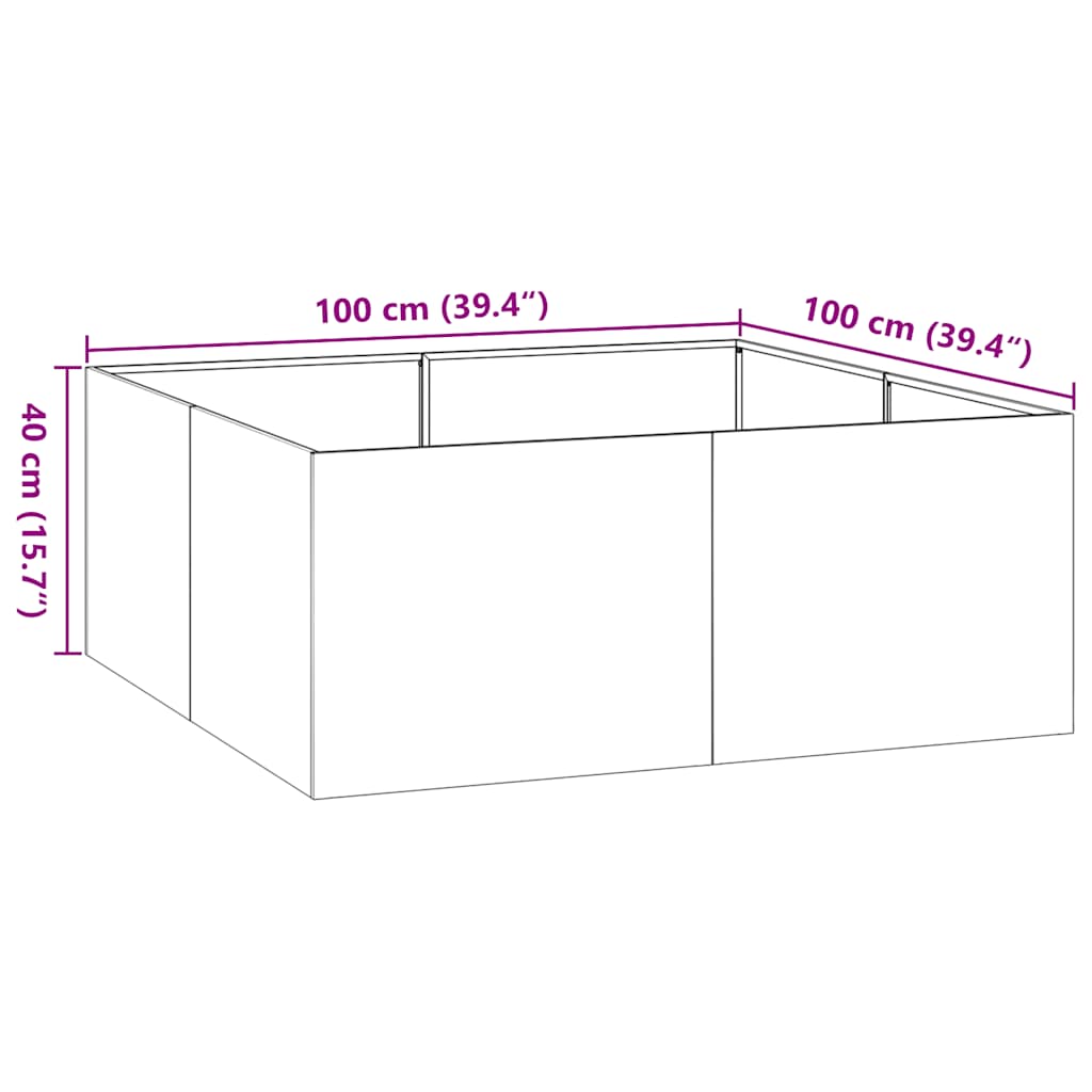 Plantekasse hvit 100x100x40 cm stål