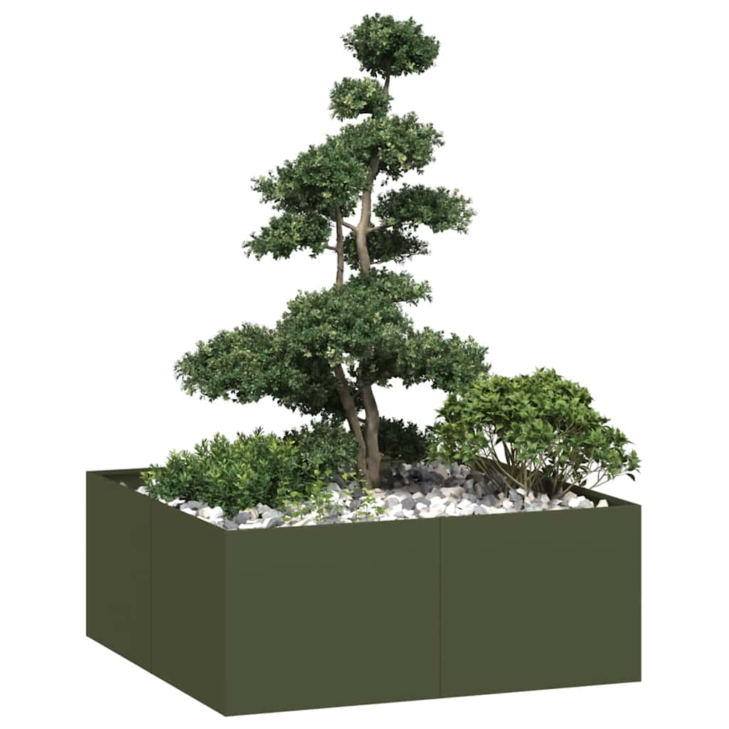 Plantekasse olivengrønn 100x100x40 cm stål