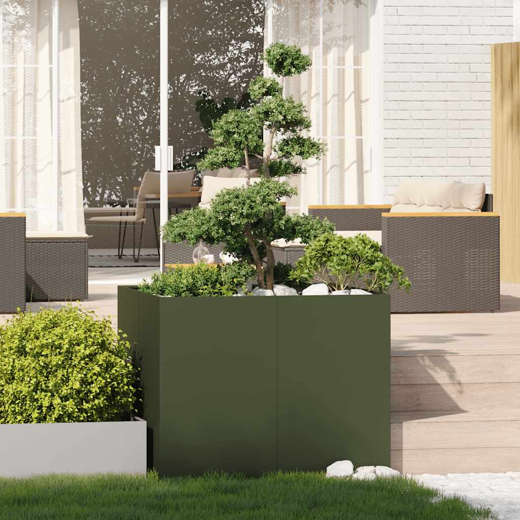 Plantekasse olivengrønn 100x100x80 cm stål