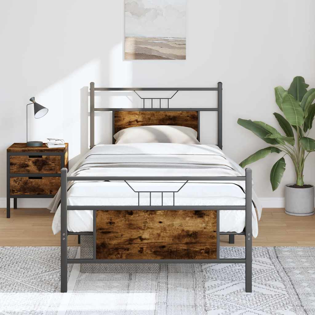 Sengeramme uten madrass røkt eik 75x190 cm konstruert tre