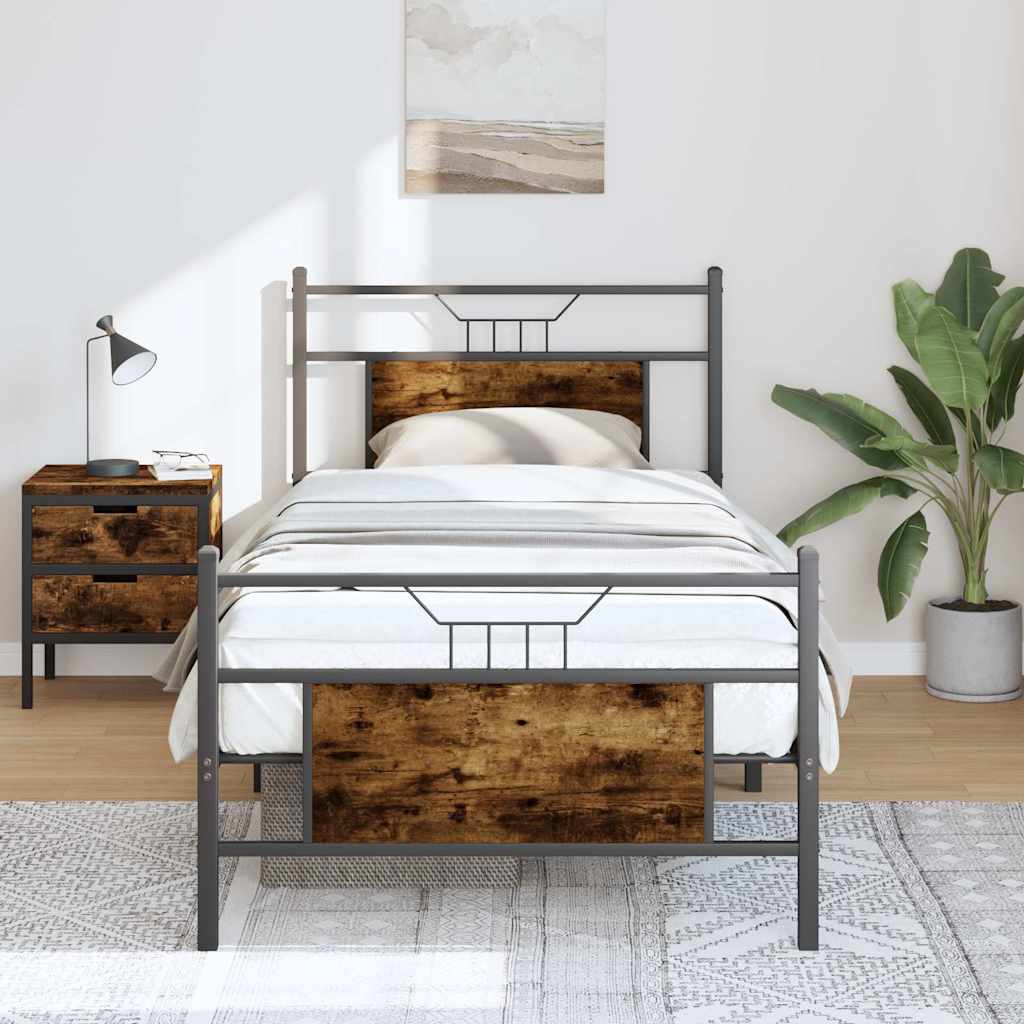 Sengeramme uten madrass røkt eik 80x200 cm konstruert tre