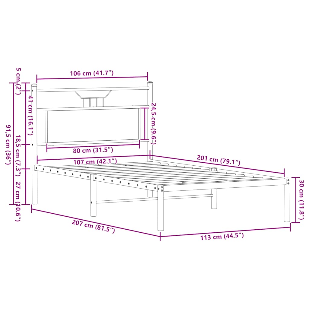 Sengeramme uten madrass sonoma eik 107x203 cm konstruert tre