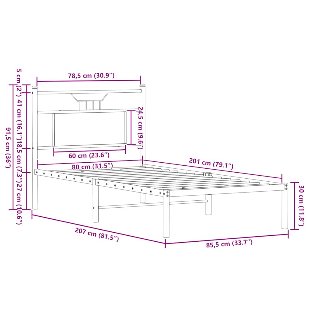 Sengeramme uten madrass brun eik 80x200 cm konstruert tre