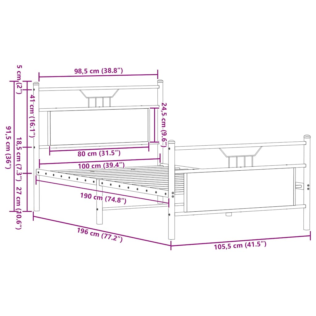 Sengeramme uten madrass brun eik 100x190 cm konstruert tre