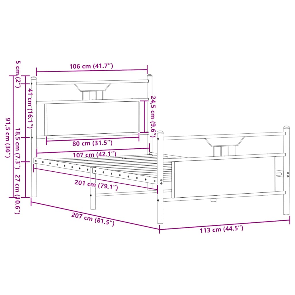 Sengeramme uten madrass brun eik 107x203 cm konstruert tre