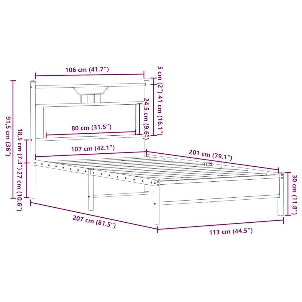 Sengeramme uten madrass røkt eik 107x203 cm konstruert tre