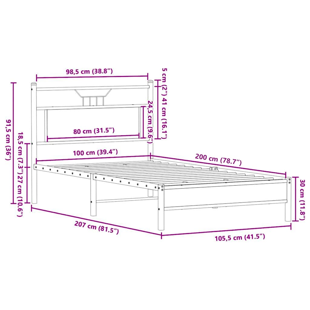 Sengeramme uten madrass sonoma eik 100x200 cm konstruert tre
