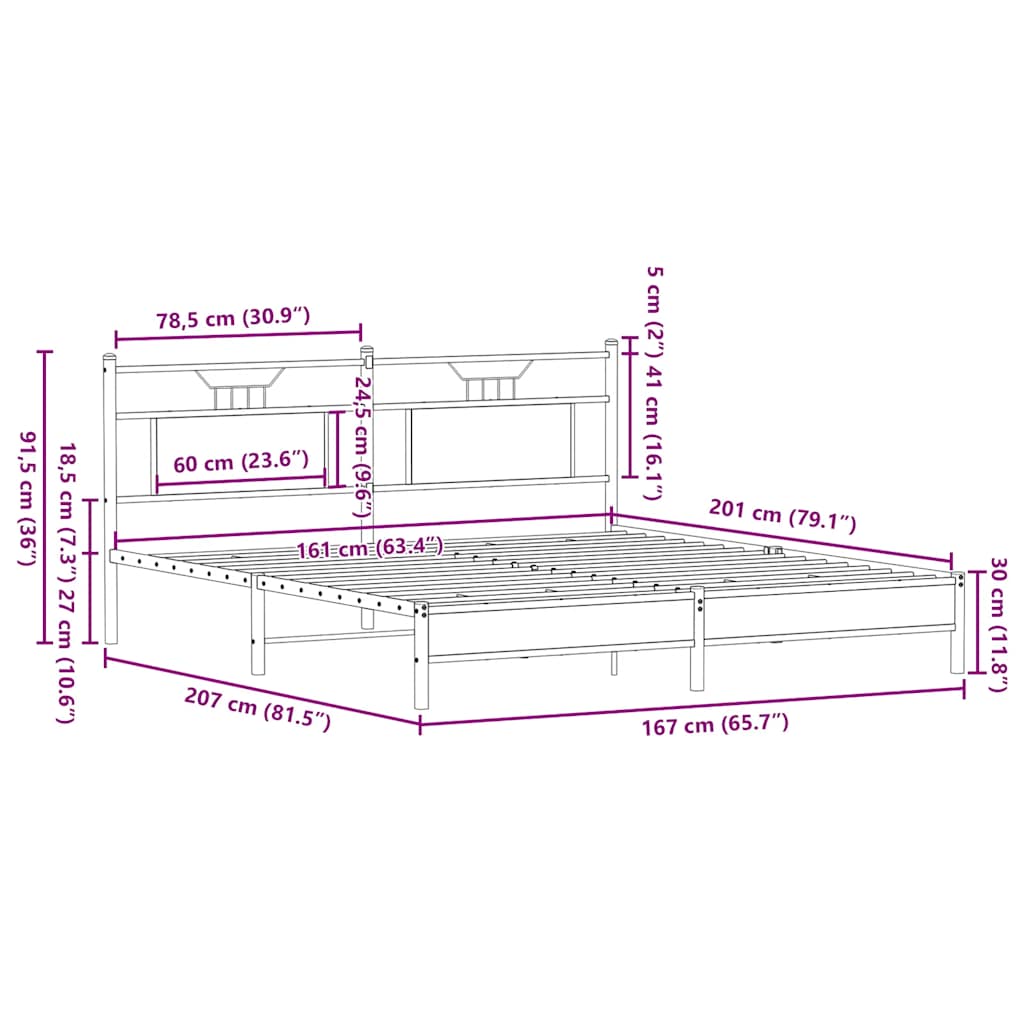 Sengeramme uten madrass sonoma eik 160x200 cm konstruert tre