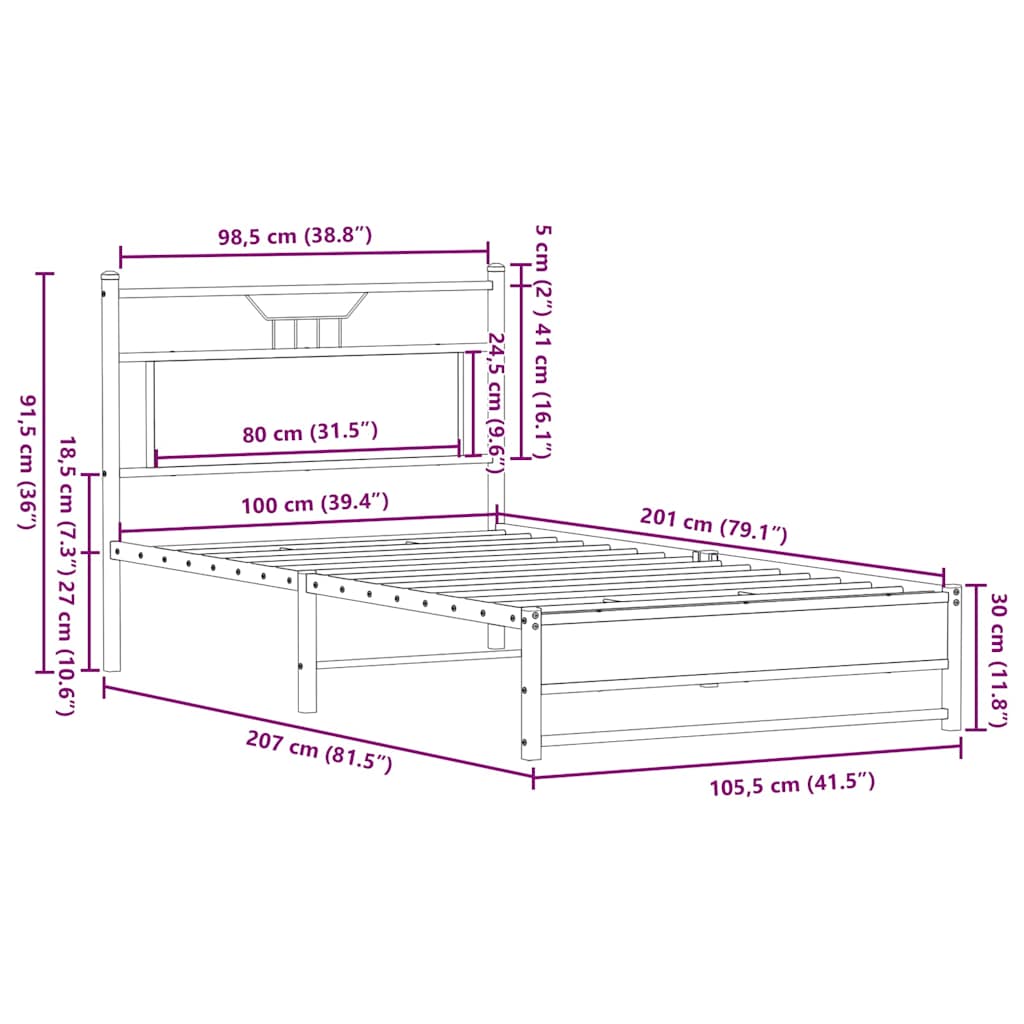 Sengeramme uten madrass sonoma eik 100x200 cm konstruert tre