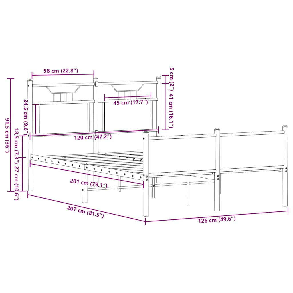 Sengeramme uten madrass sonoma eik 120x200 cm konstruert tre