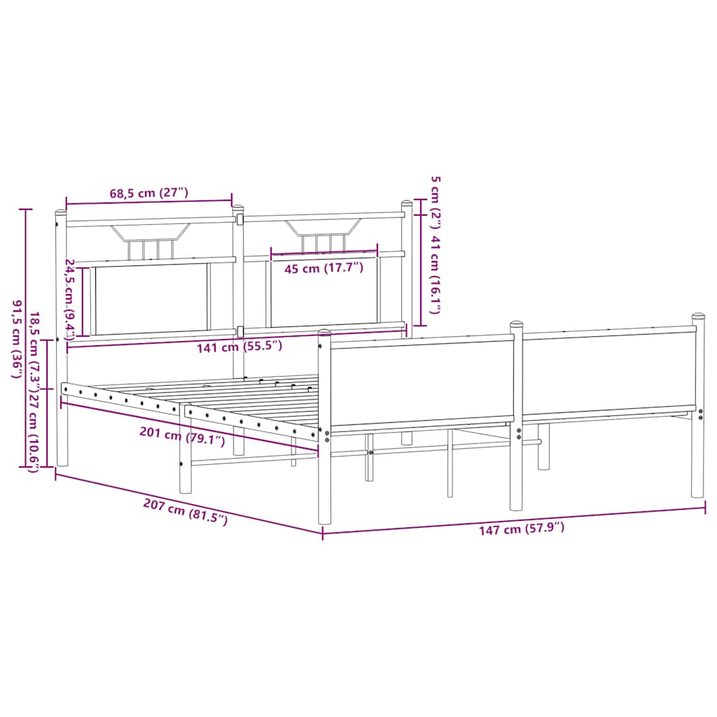 Sengeramme uten madrass sonoma eik 140x200 cm konstruert tre