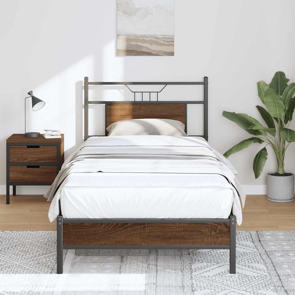 Sengeramme uten madrass brun eik 75x190 cm konstruert tre