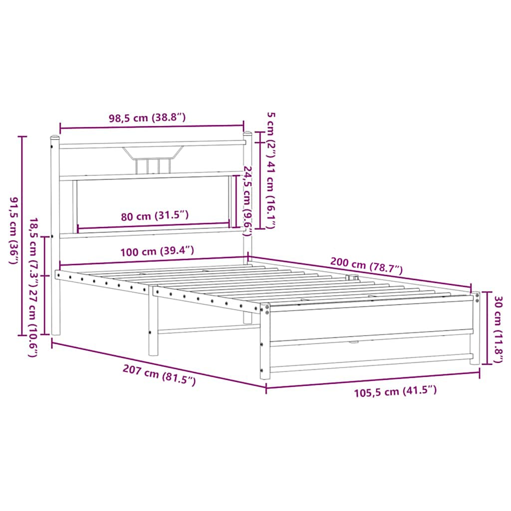Sengeramme uten madrass brun eik 100x200 cm konstruert tre