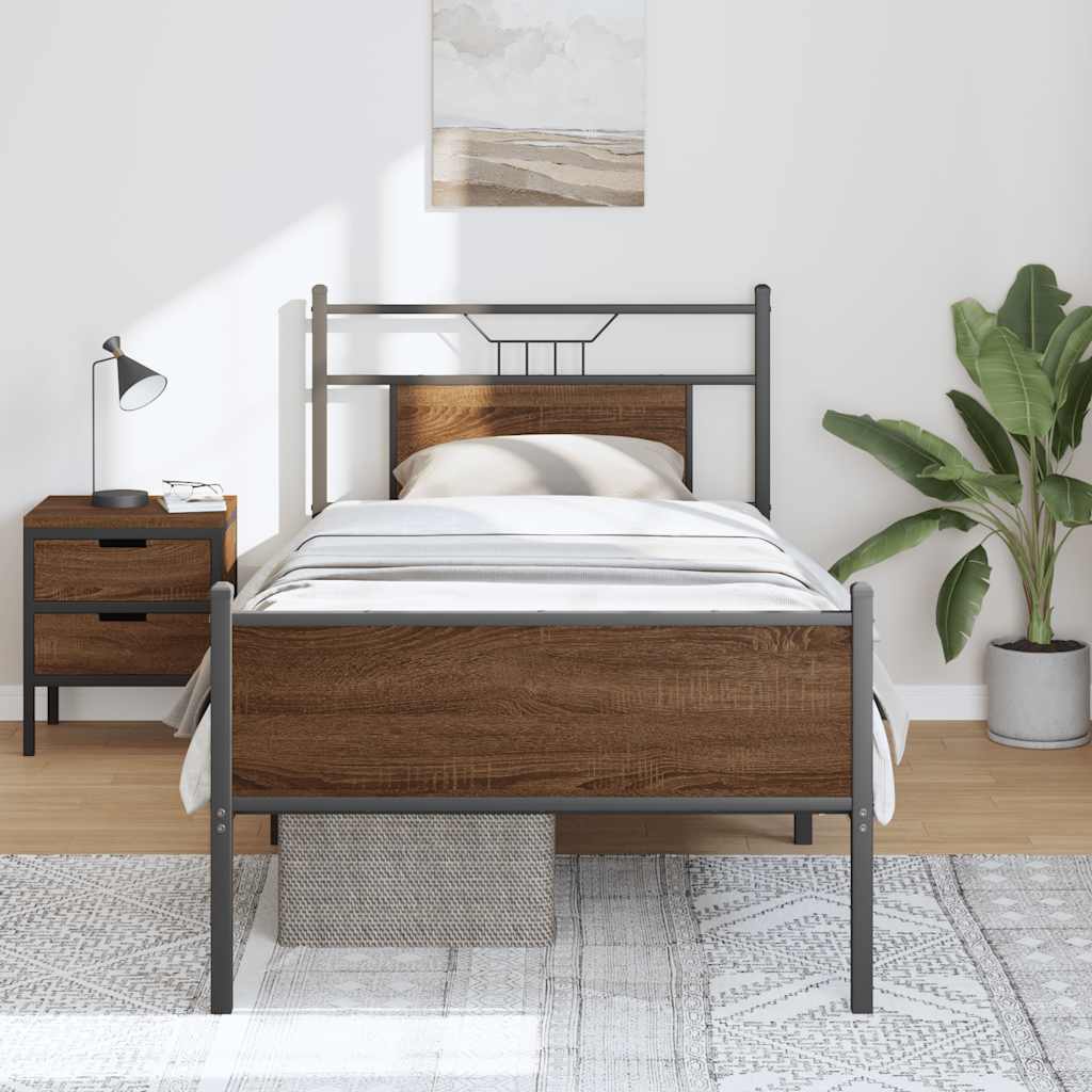 Sengeramme uten madrass brun eik 75x190 cm konstruert tre