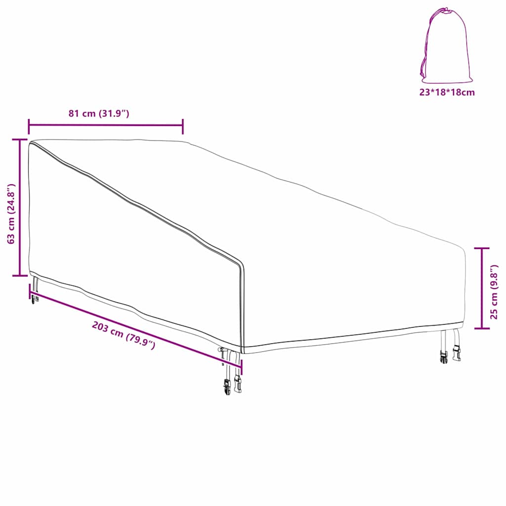 Utemøbelbeskyttelse Svart 203 x 81 x 63 cm 210D Oxford stoff