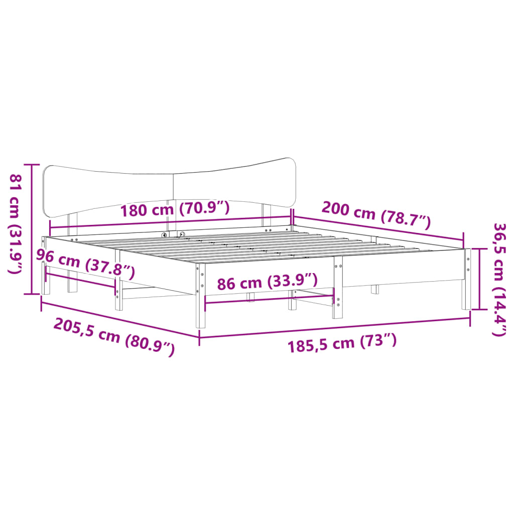 Sengeramme uten madrass voksbrun 180x200 cm heltre furu