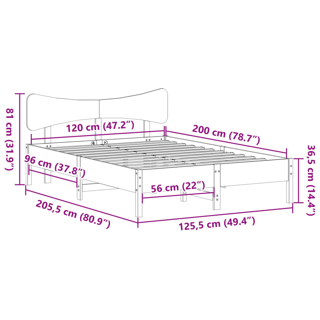 Sengeramme uten madrass voksbrun 120x200 cm heltre furu