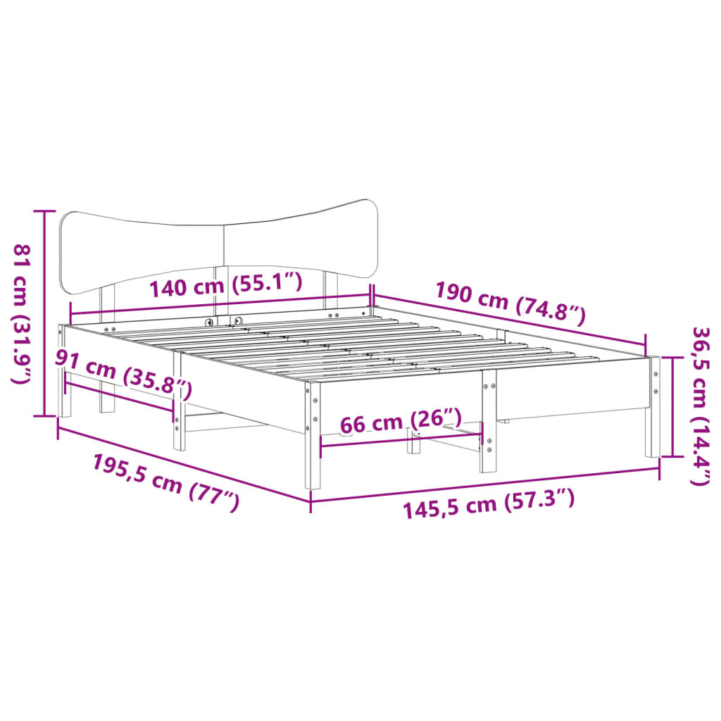 Sengeramme uten madrass voksbrun 140x190 cm heltre furu