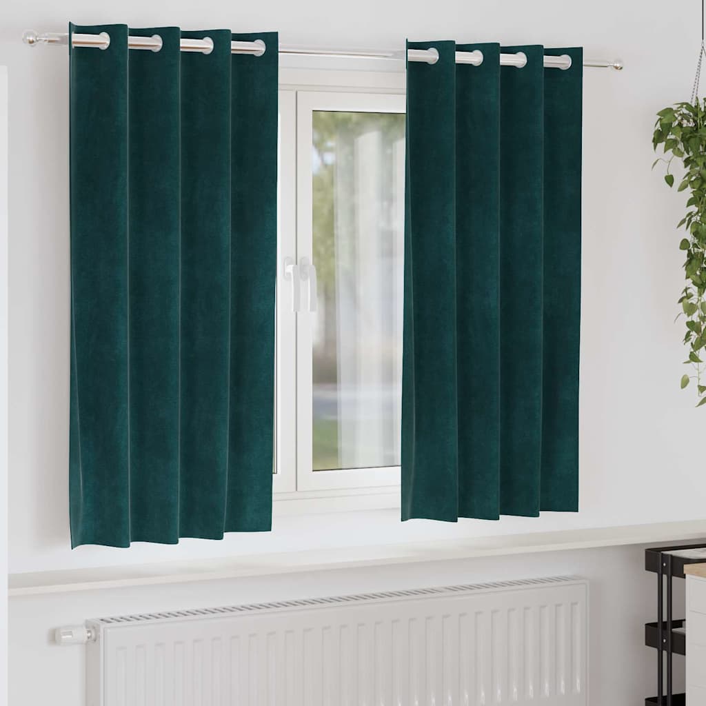 Blendingsgardiner 2 pcs Mørkegrønn 140 x 175 cm Fløyel vidaXL