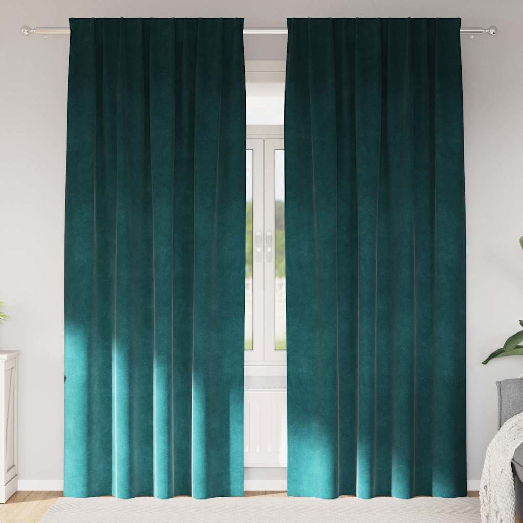 Blendingsgardiner 2 pcs Mørkegrønn 140 x 225 cm Fløyel vidaXL