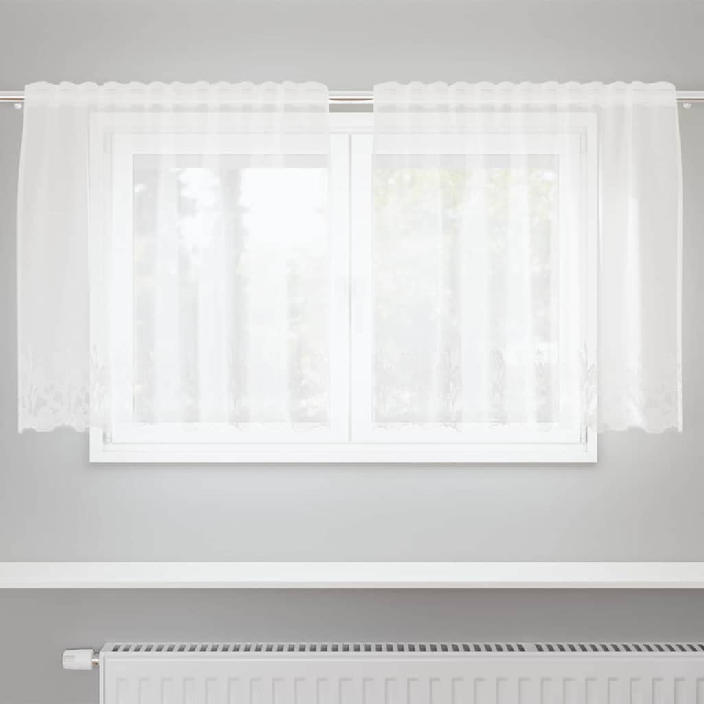 Blondegardin med gardiner Blomster Hvit 80 x 150 cm Polyester