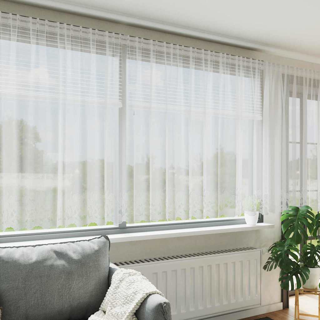 Blondegardin med gardiner Blomster Hvit 160 x 600 cm Polyester