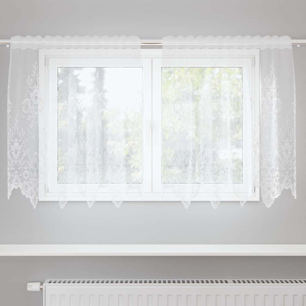 Blondegardin med gardiner Blomster Hvit 100 x 150 cm Polyester